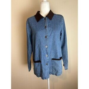 Denim & Co Corduroy Jean Jacket S Barn Chore Shirt Button Up Peasant Western